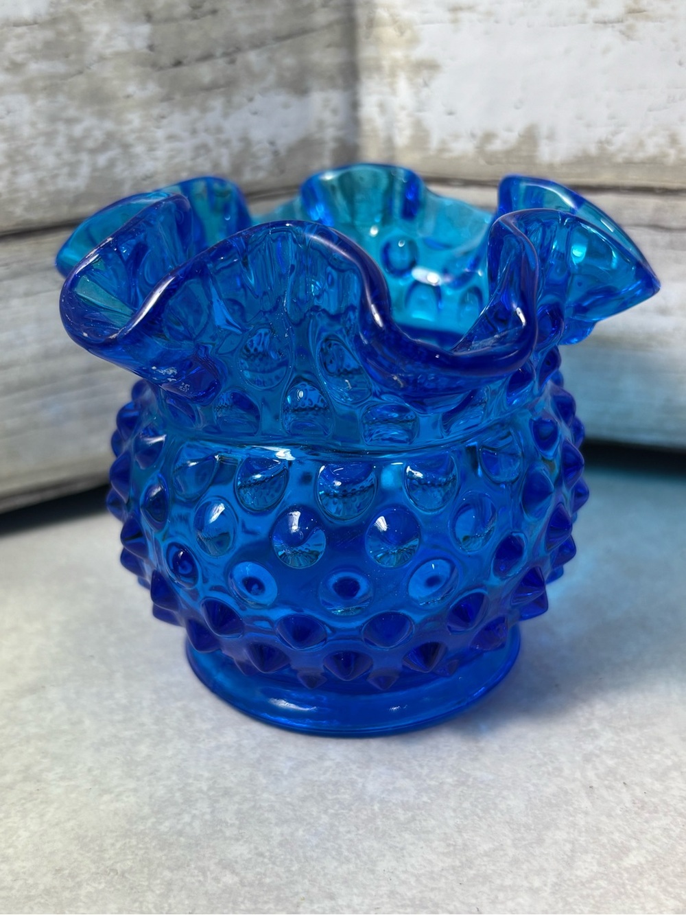 Vintage Fenton Colonial Blue hobnail vase